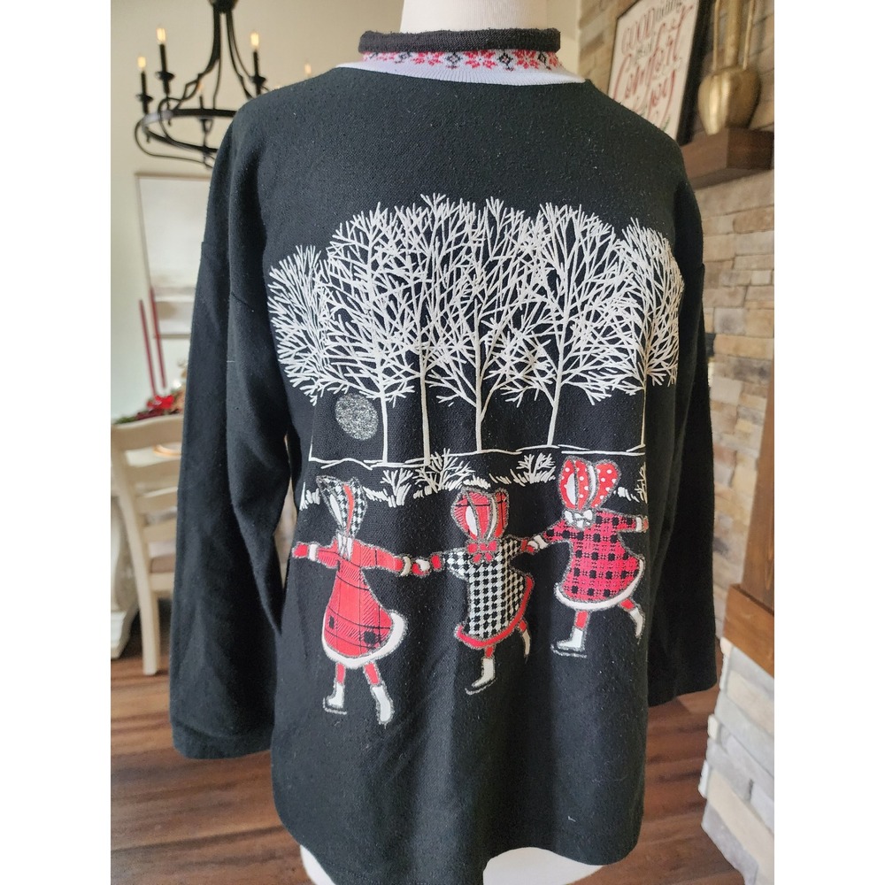 VTG 80s Bobbie Brooks Sweatshirt Women's Medium Christmas Trees‎ Skating